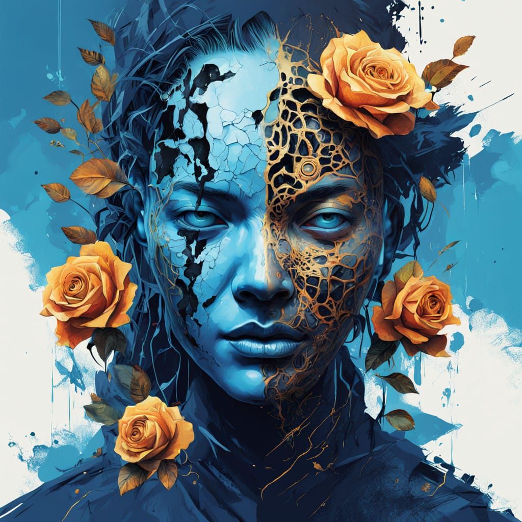 Surreal Portrait of Contrasting Emotions in Hyper-Detailed S...