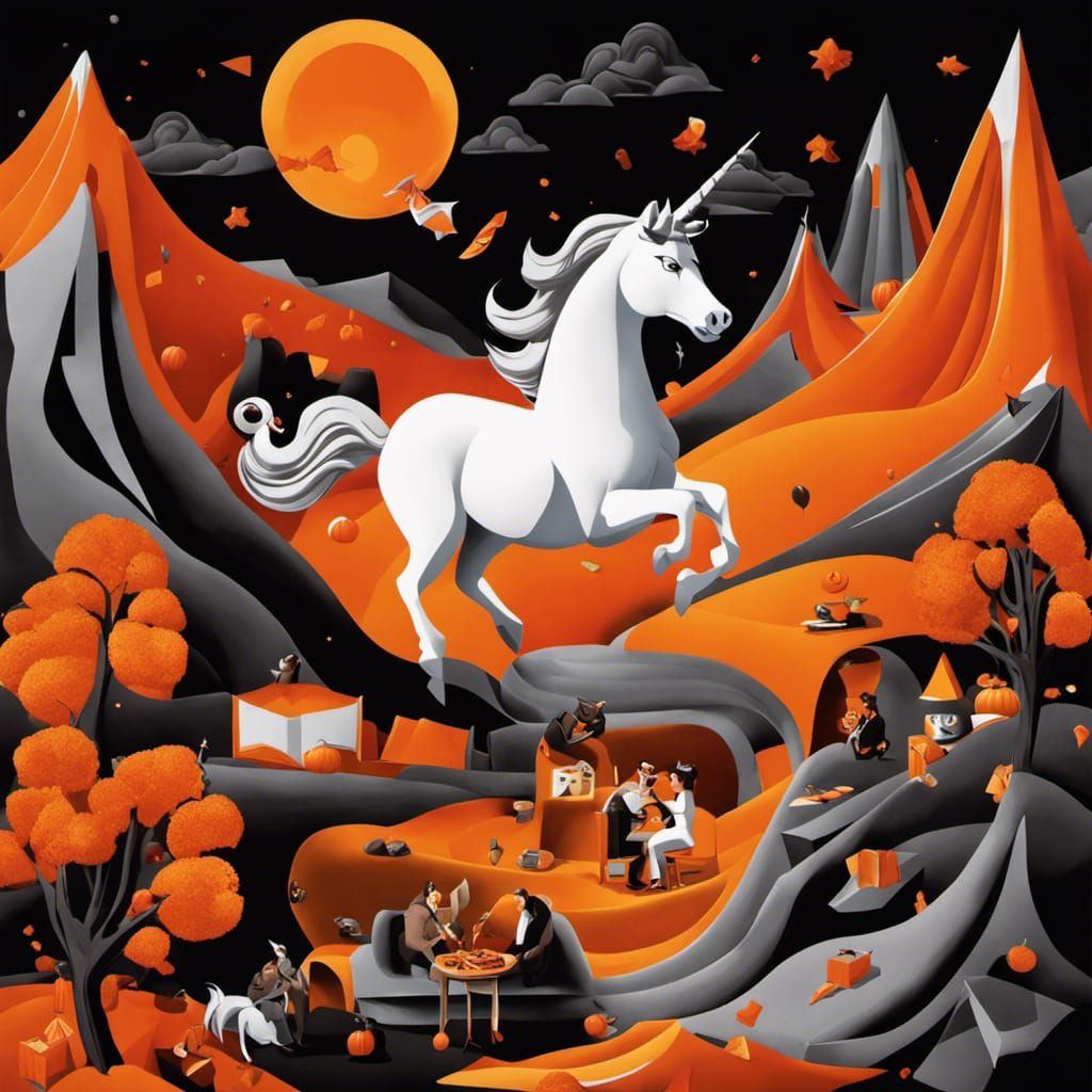 Surreal Unicorn Gaming in Mountains at Night