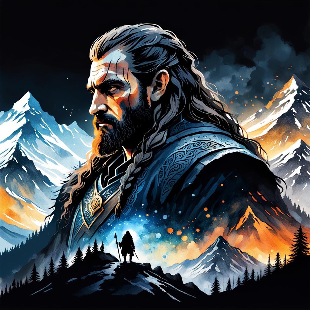 Thorin Oakenshield Double Exposure Watercolor Art