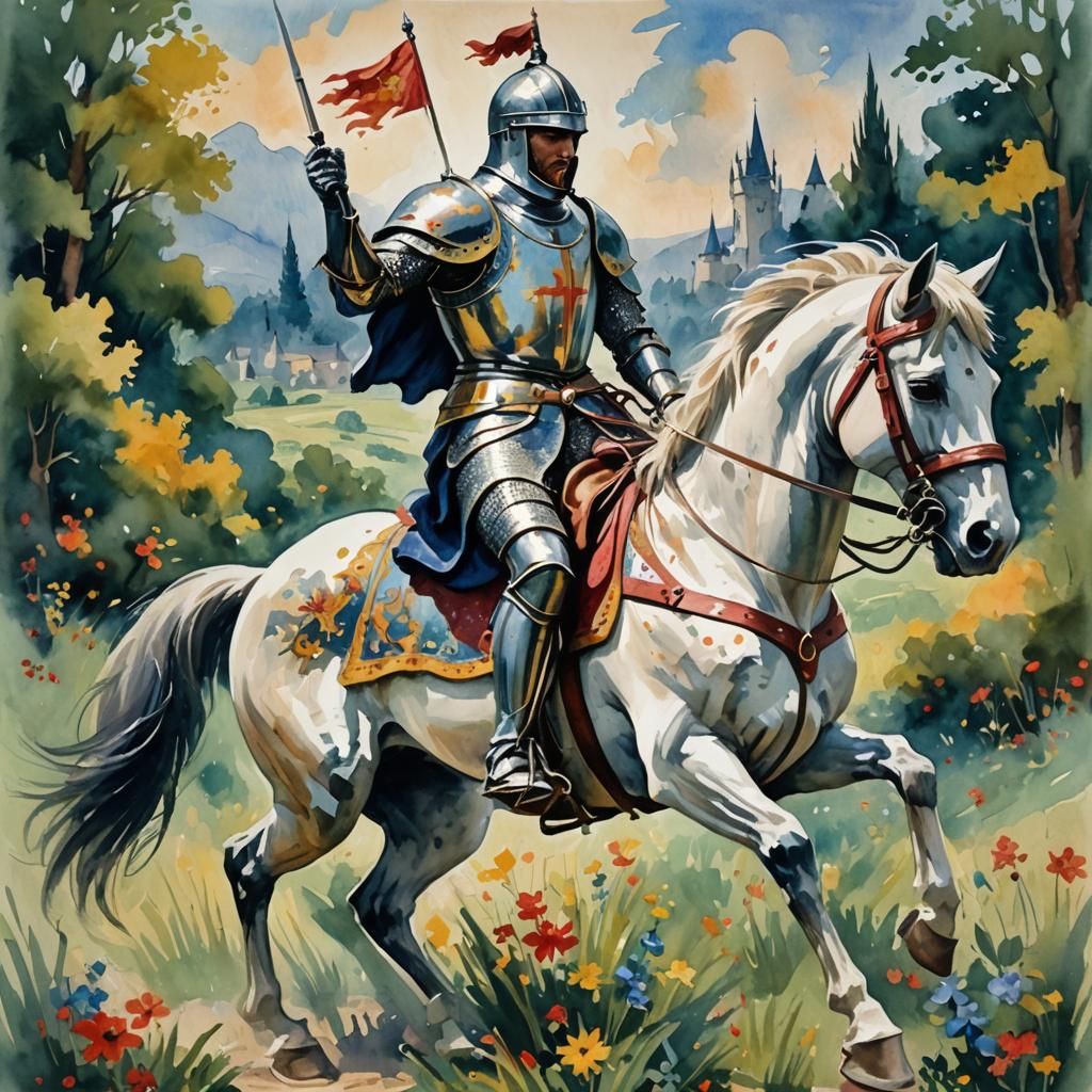 Knight in Armor: Gouache Impressionist Masterpiece