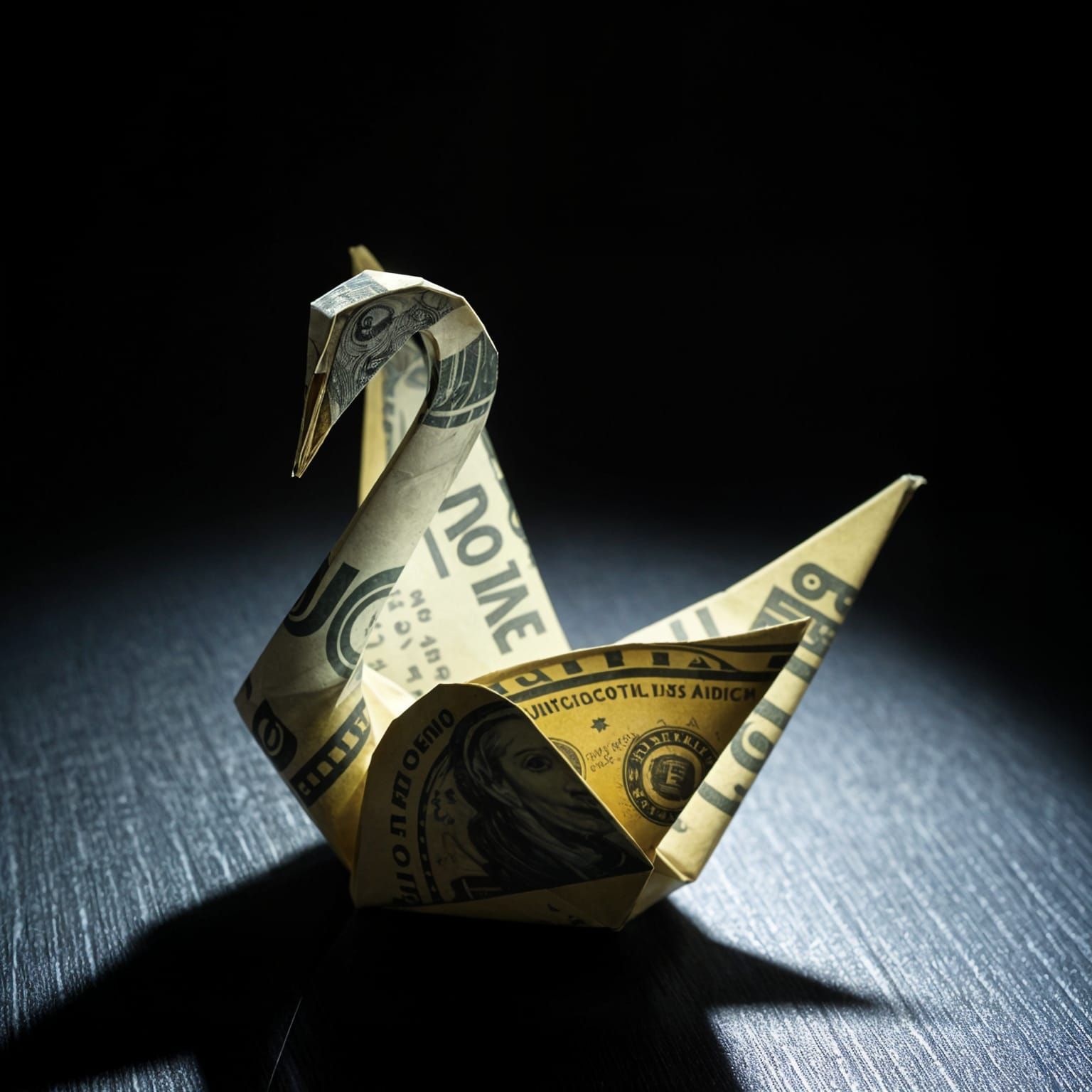 Origami Swan Crafted from US Dollar Bills