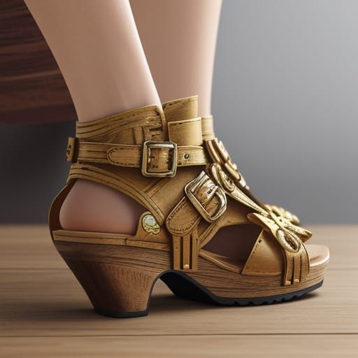 Hyper-Realistic Anime Clogs in Intricate Wooden Heel Design
