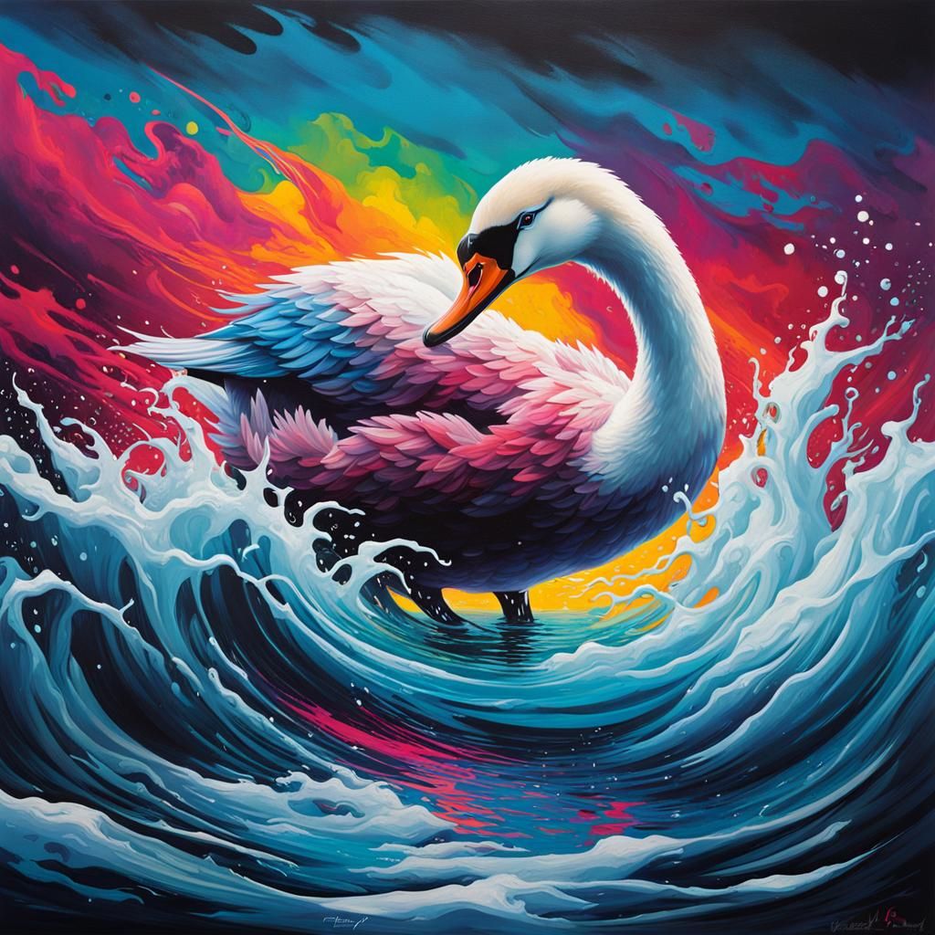 Tuonela Swan in Arctic Sea: Graffiti Art