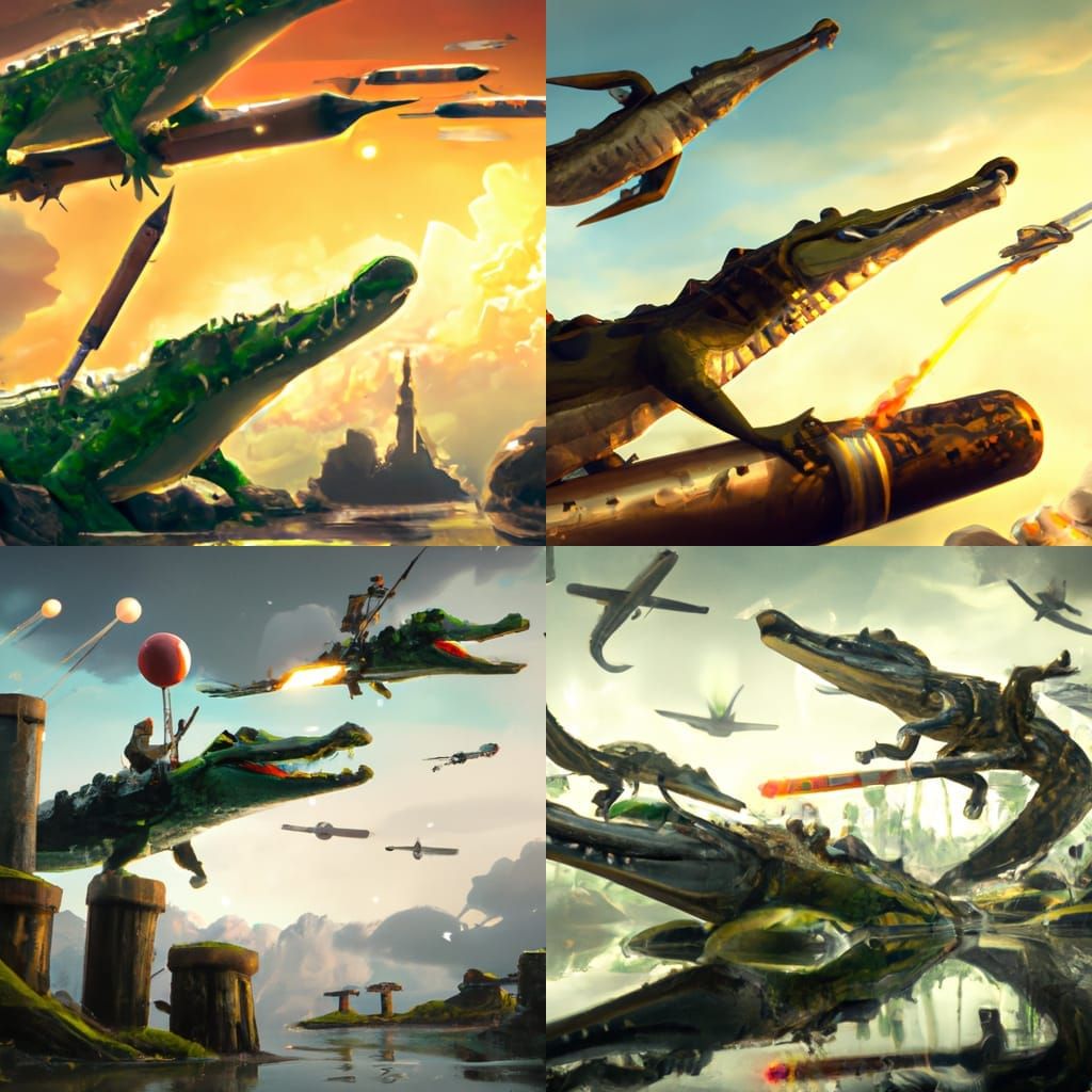 Crocodiles Wielding Rocket Launchers: Epic Digital Painting
