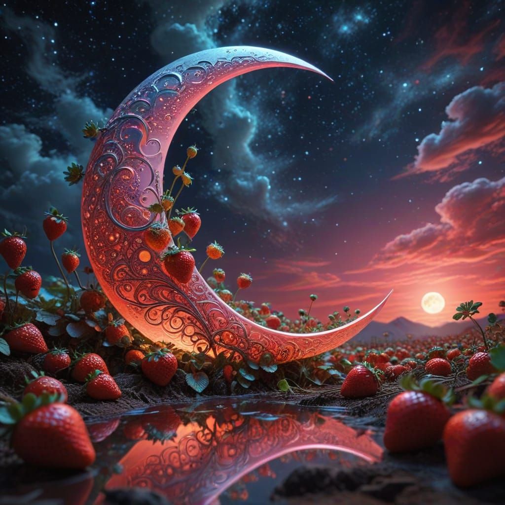 Strawberry Moon in Radiant Fantasy Style