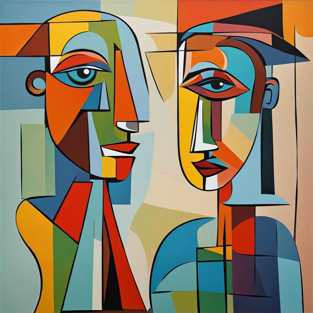 Abstract Figures in Cubist Style Painting