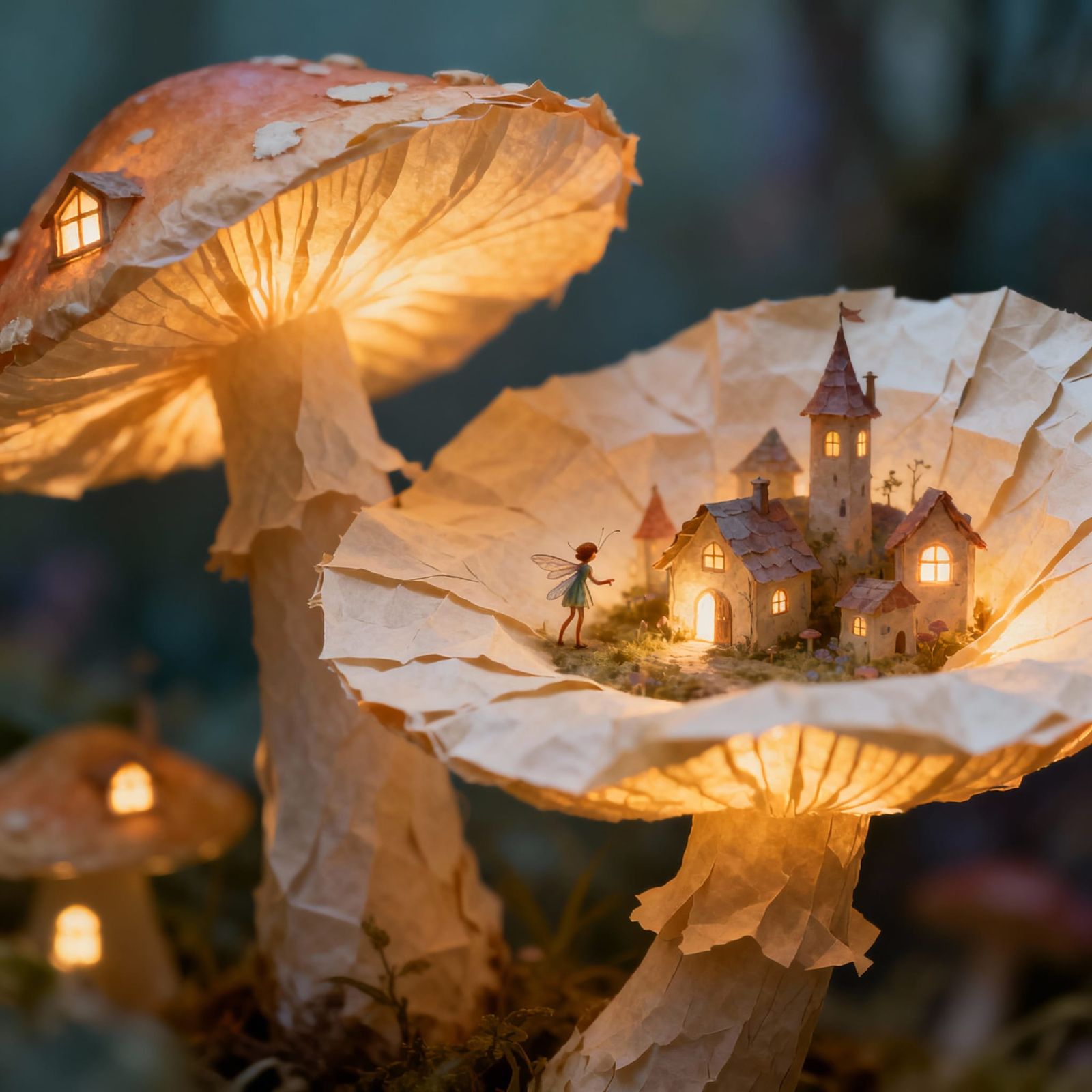 Tiny Fairy Village on Giant Glowing Mushroom
