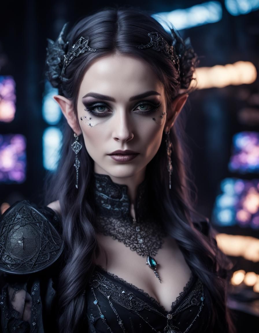 Gothic Elf Mage Portrait in Gaming Lair