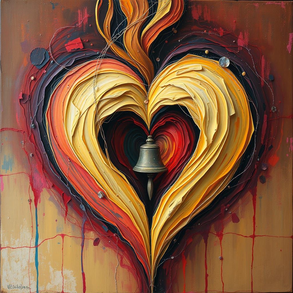 Entwined Hearts: Expressionist Impasto Oil Painting