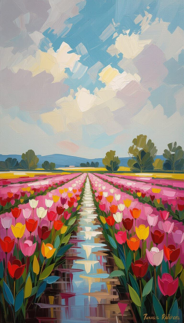 Radiant Tulips in Impressionistic Style