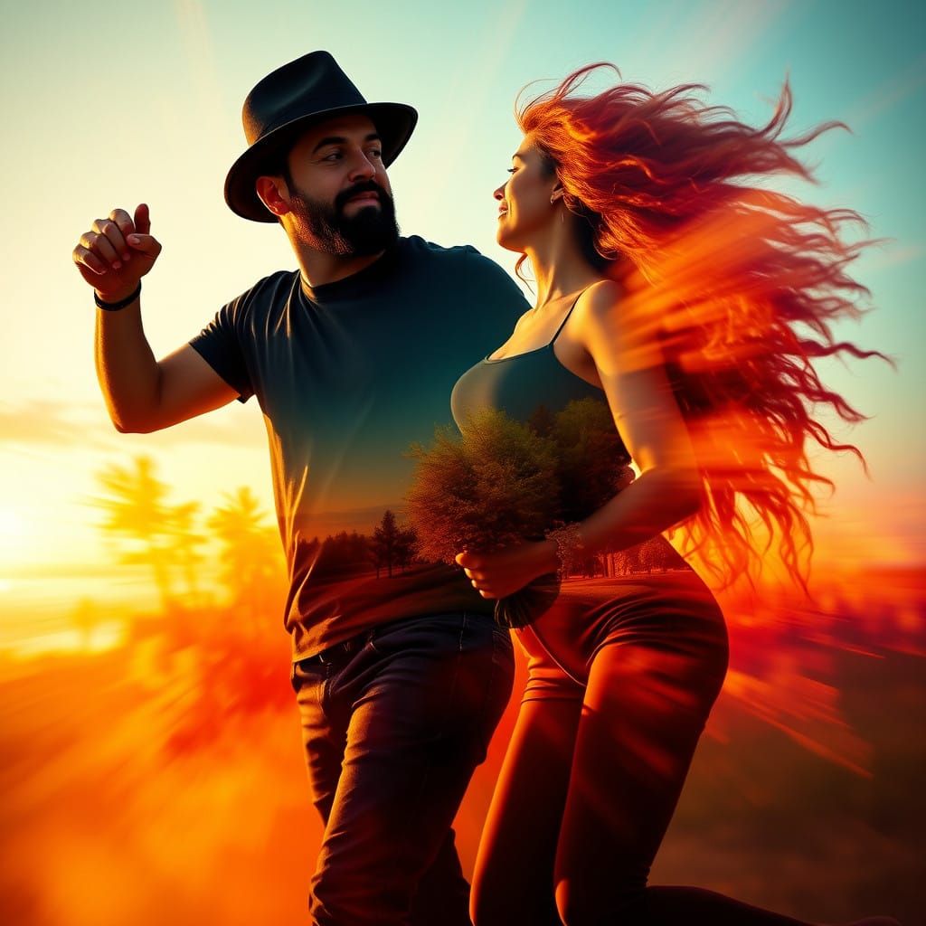 Rugged Man Flamingo Dances with Petite Woman in Vibrant Doub...