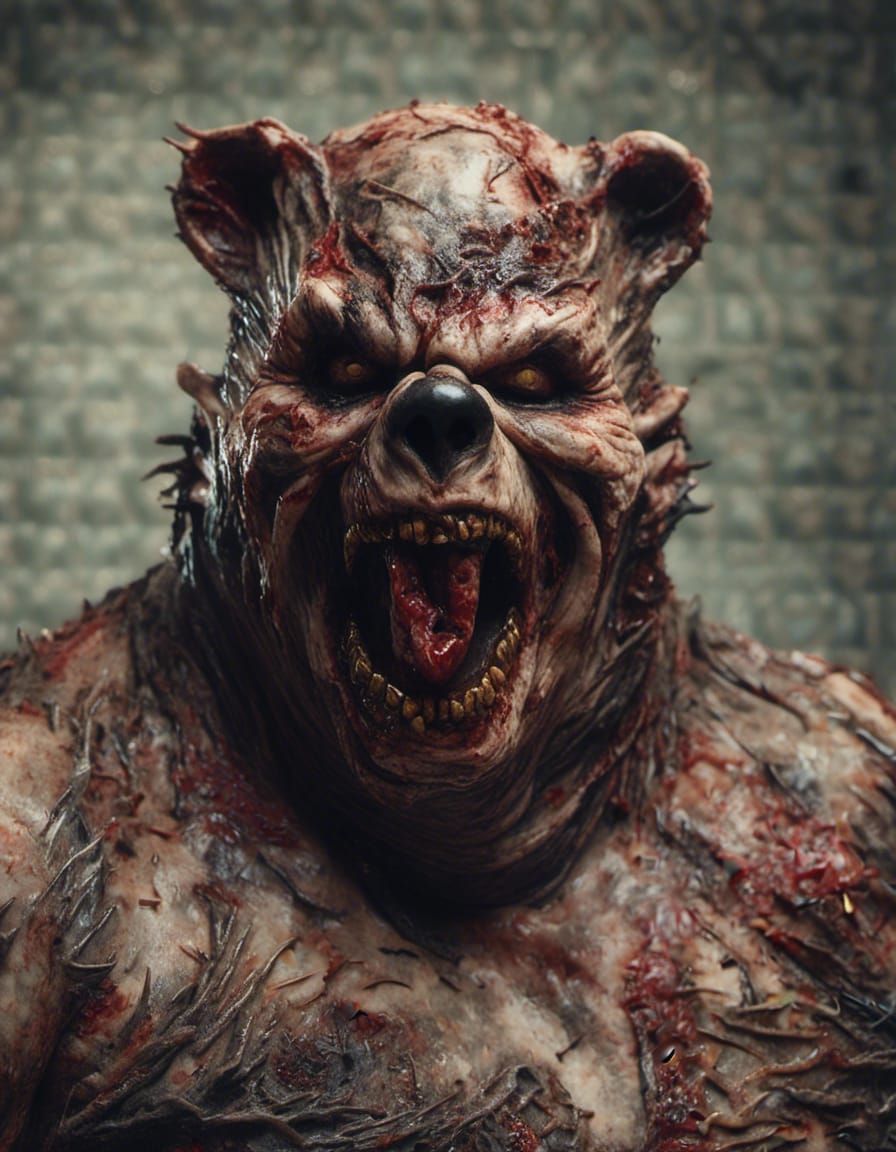 Creepy Porcelain Bear Zombie Portrait