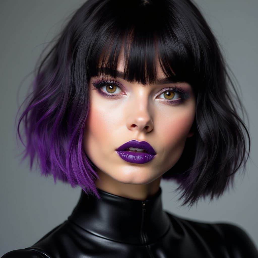 Alternative Woman in Black and Purple Attire