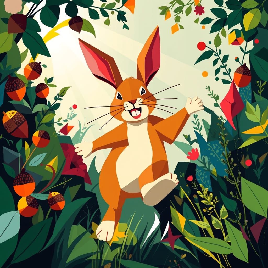 Joyful Rabbit in Cubist Garden