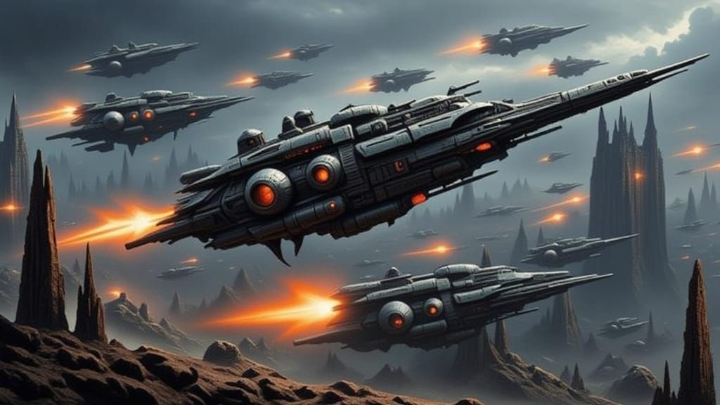 Sci-Fi Ships Battle with Blasters in Space