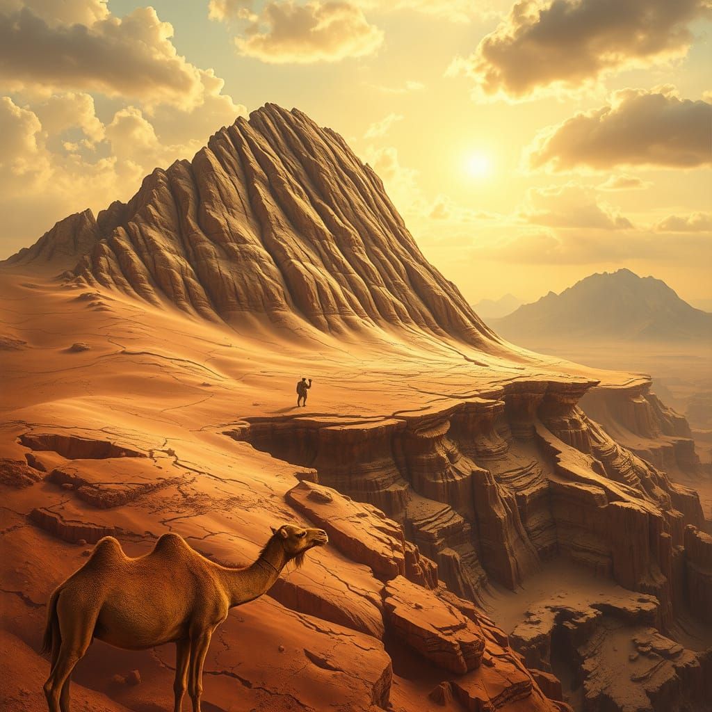 Weathered Camel Emerge from Sandy Mountain Landscape
