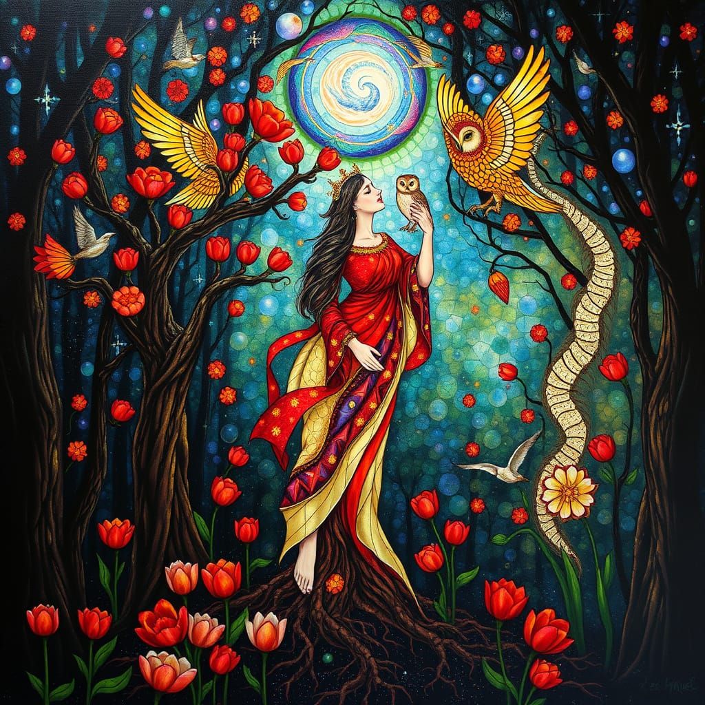 Psychedelic Goddess Utopia in Hieronymus Bosch Style