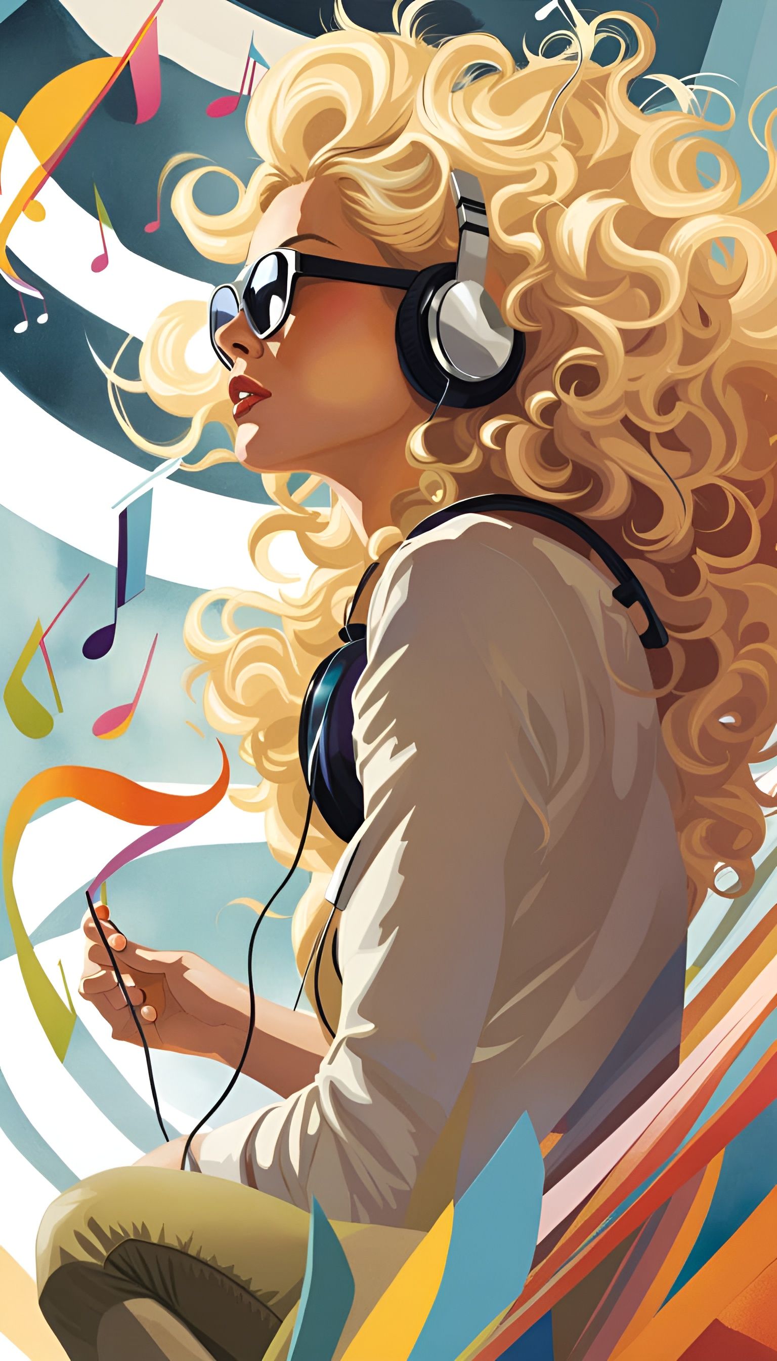 Hyperrealistic Woman Listening to Music