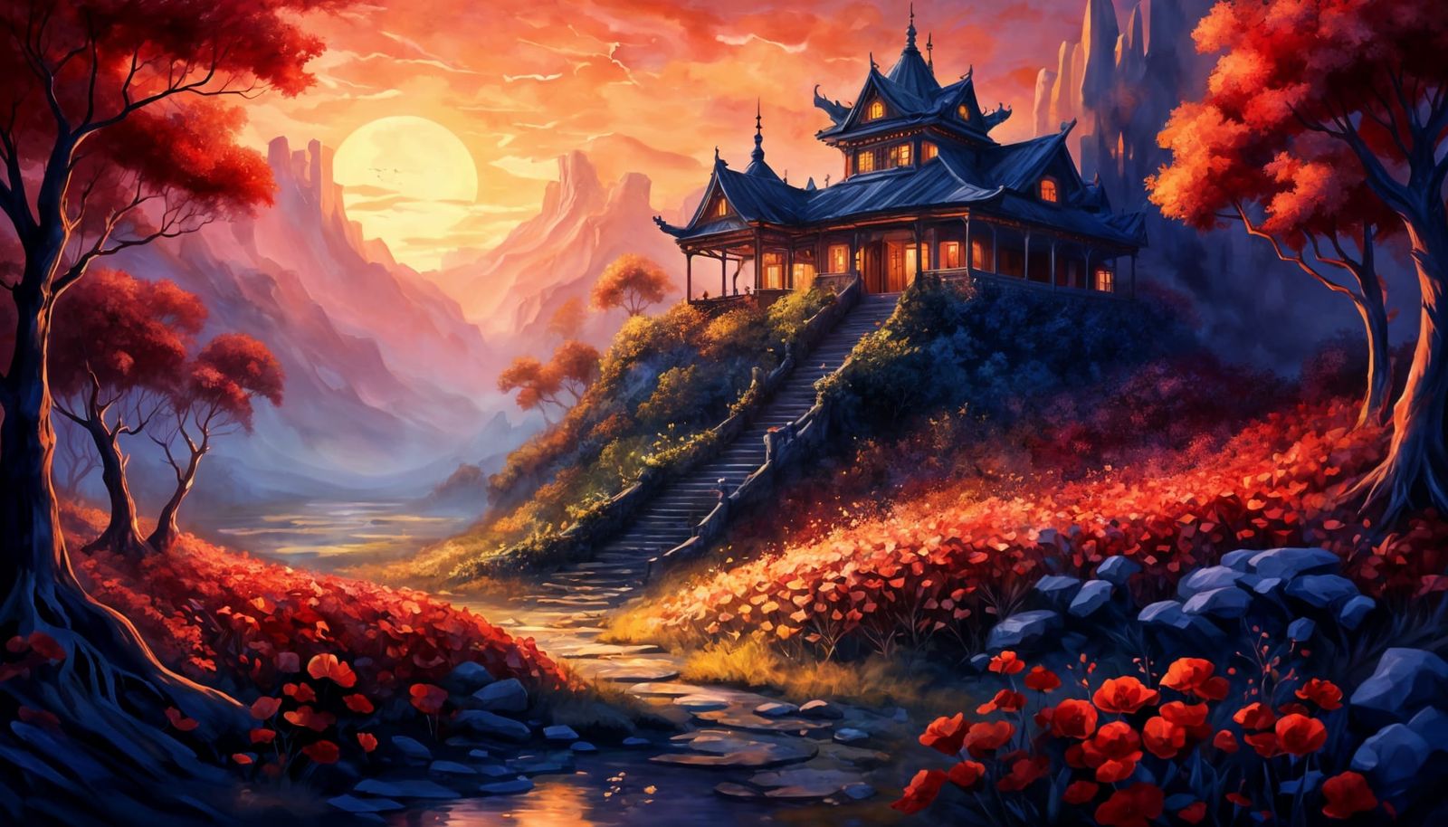 Vibrant Oil Painting of Ghostly Monarchs in Overgrown Ruins