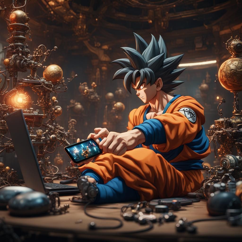 Goku Surrounded by Gadgets: Matte Painting