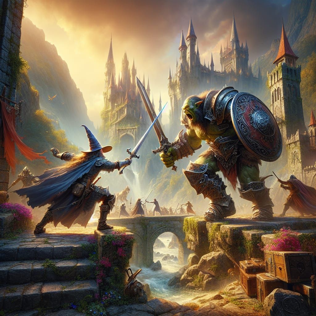 Wizard Defends Against Orc in Fantasy Concept Art
