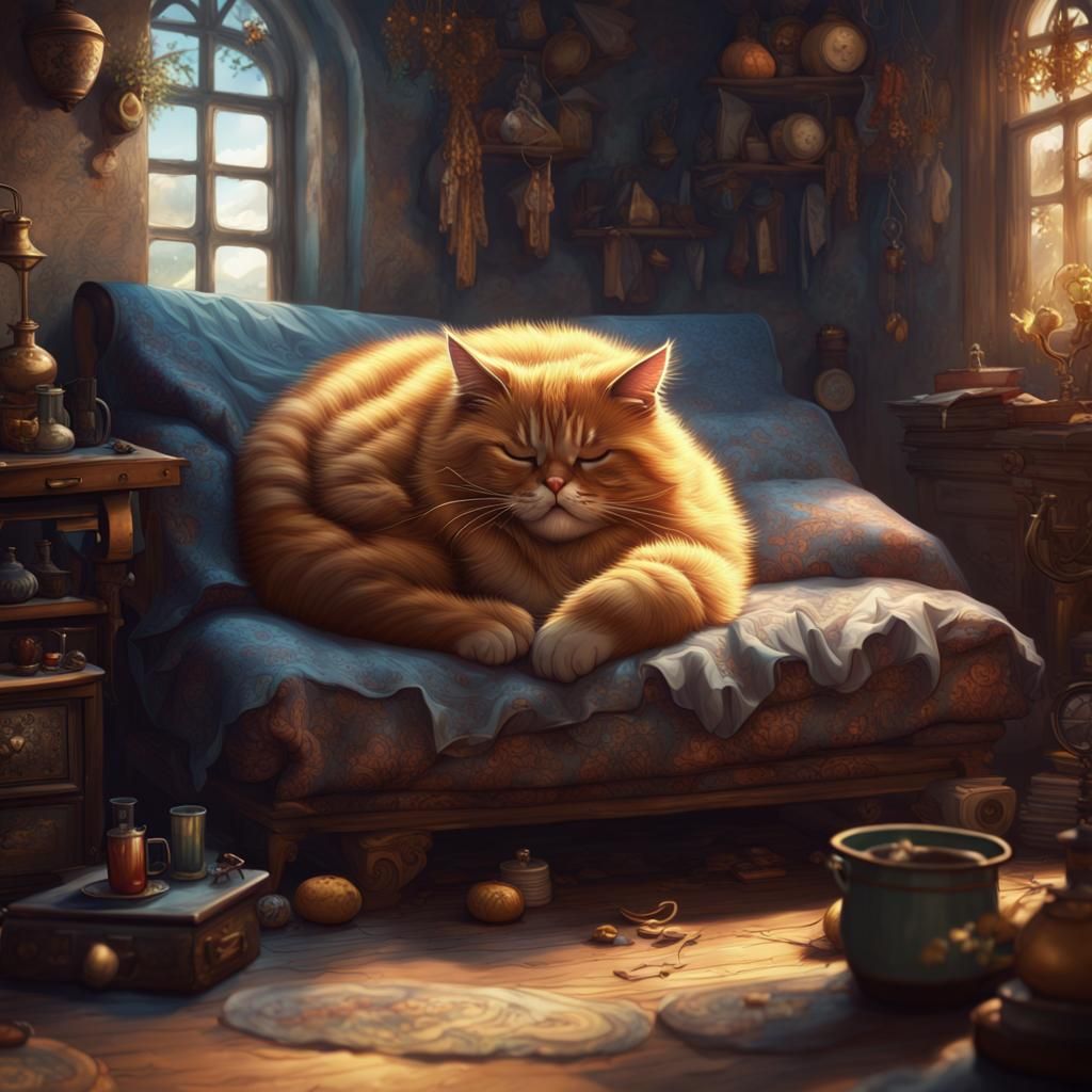 Fat Cat Napping: Detailed Matte Painting