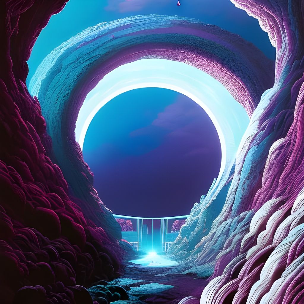 Pathway to Void Dimension in Inkpunk Cyberpunk Style