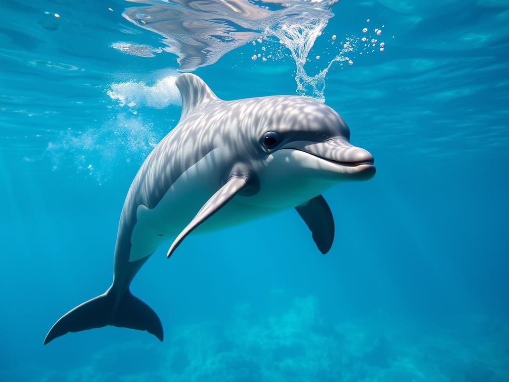 Hyperrealistic Cute Dolphin Underwater