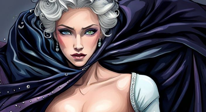 Mysterious Veiled Bride Embrace in Obsidian Mist