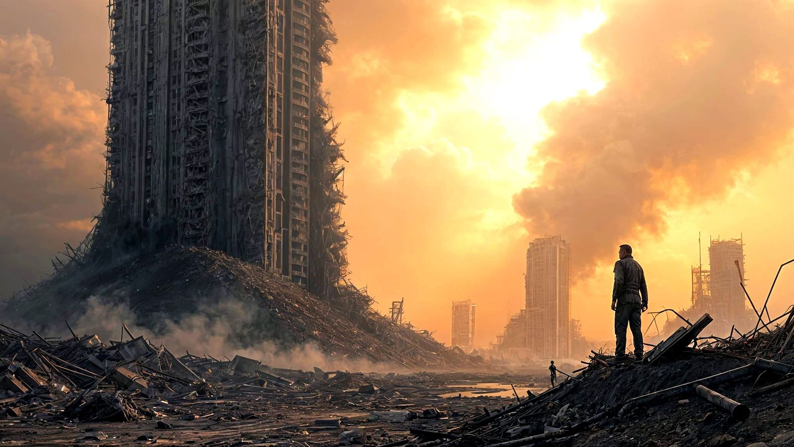 Dystopian America in Ruins, Cyberpunk Apocalypse Landscape