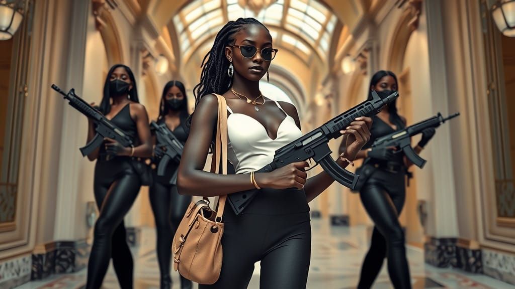African Queen in Bold Attire with Gun