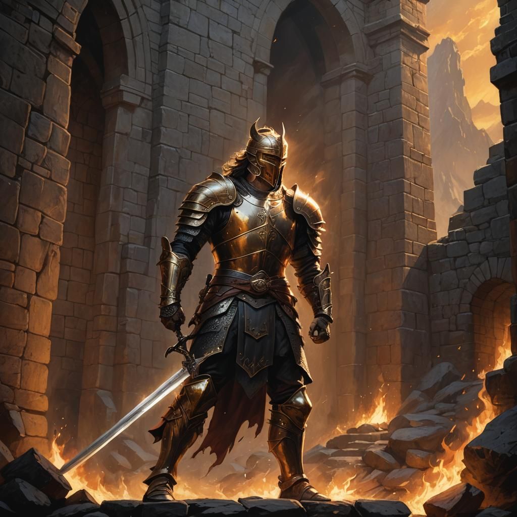 Heroic Warrior Sword Lit by Firelight