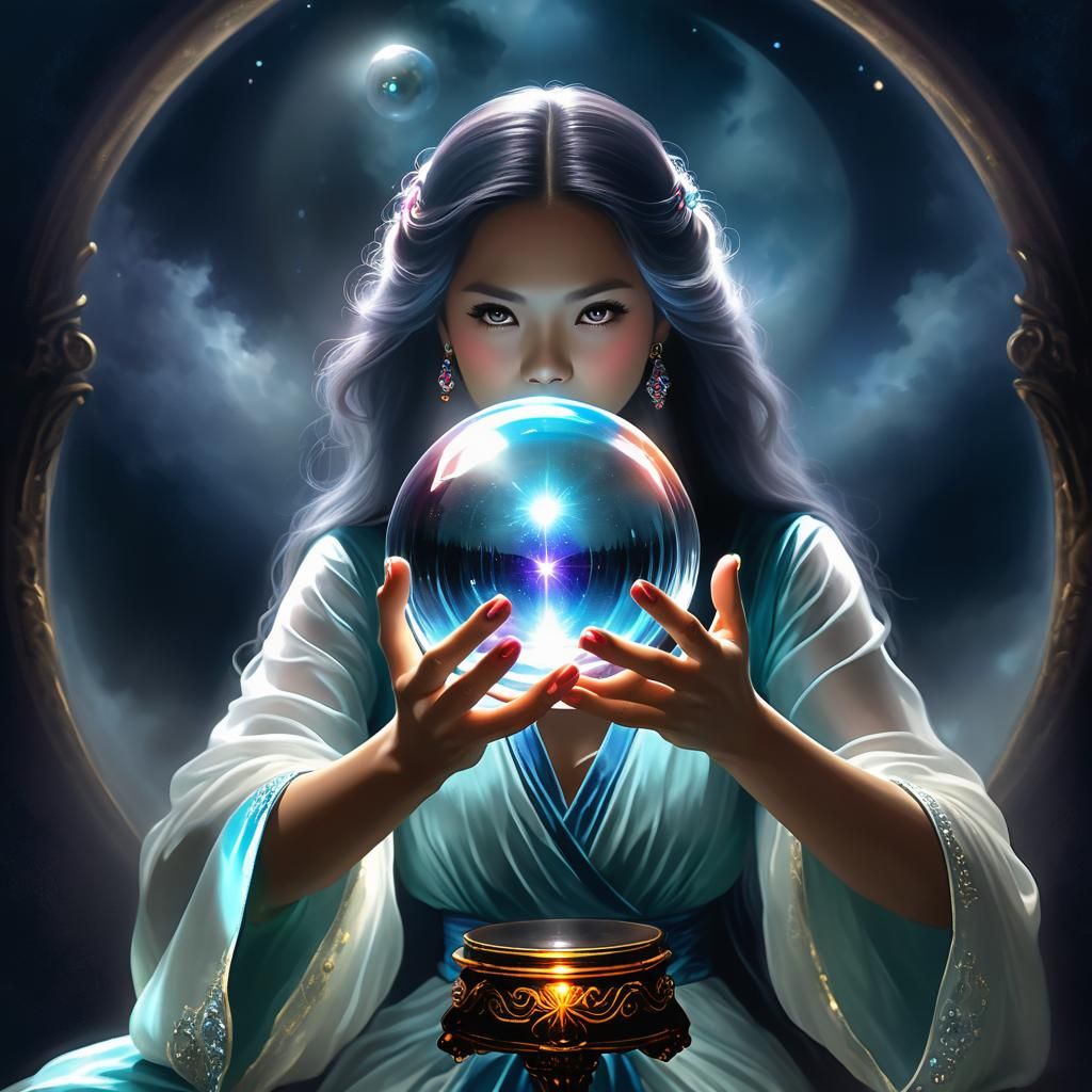 Mystical Medium Channeling Spirits Through Crystal Ball