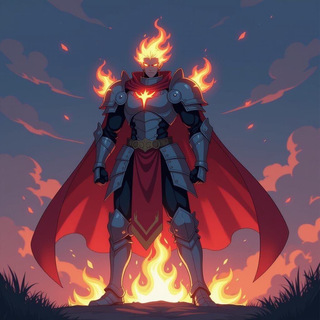 Anime Fire Knight in Cinematic Lighting