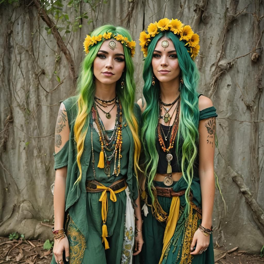 Bohemian Fantasy Festival Girls with Colorful Hair