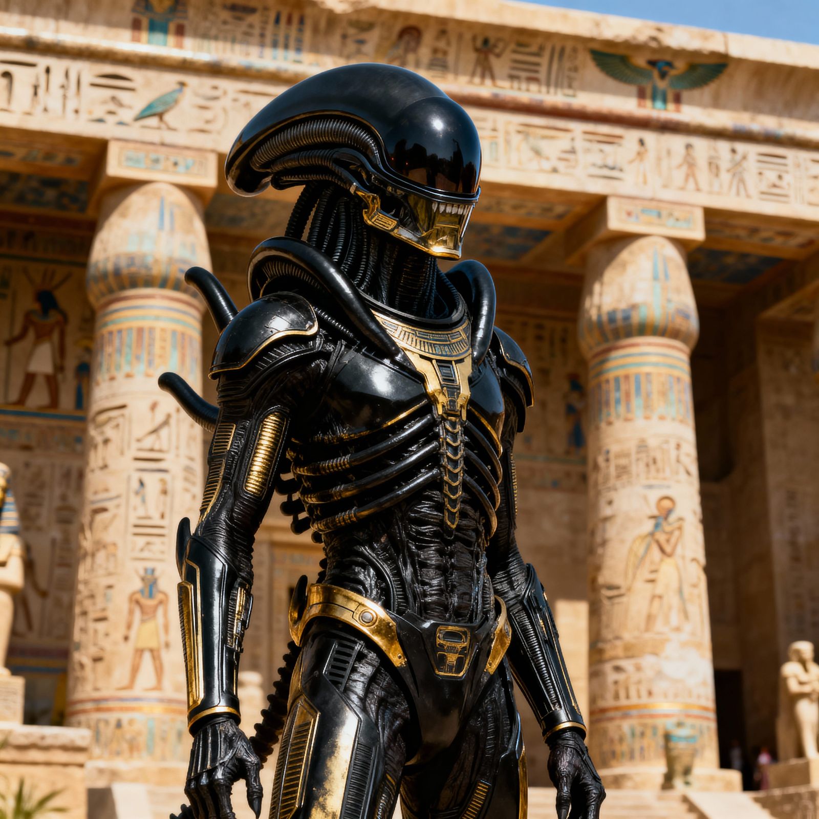 Alien Xenomorph in Egyptian Hieroglyph Style