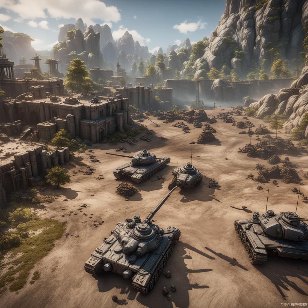 Futuristic War Scene in 3D Game Style