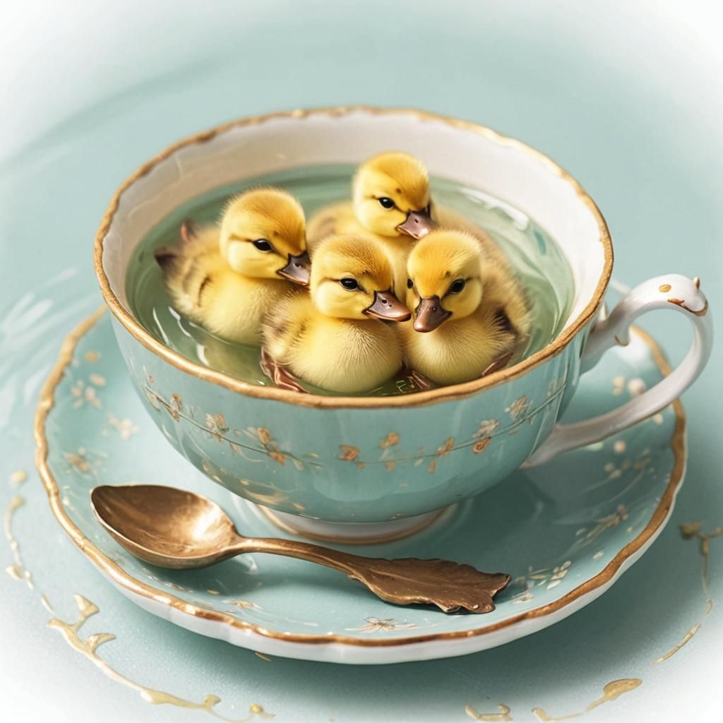 Ducklings Swimming in a Teacup