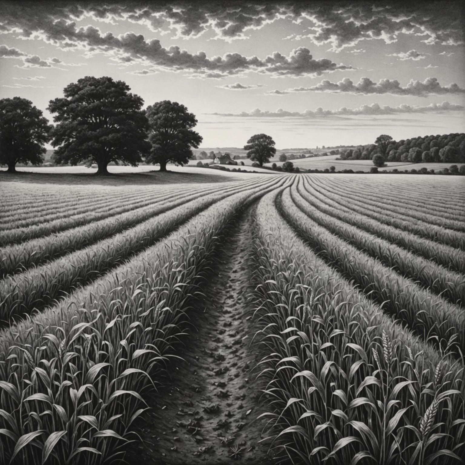 Stippling Field in Hyperdetailed Charcoal Drawing