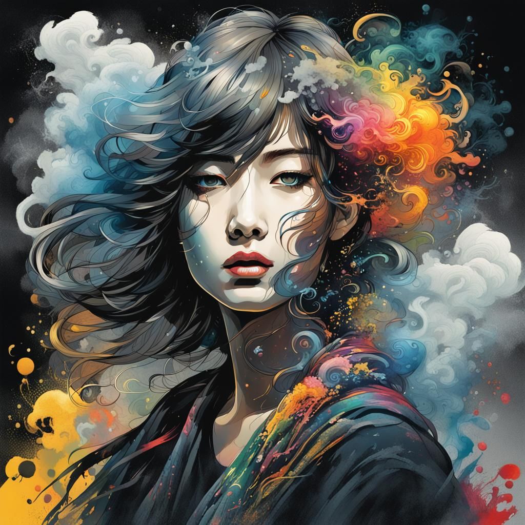 Beautiful Woman Portrait in Graffiti Art Style