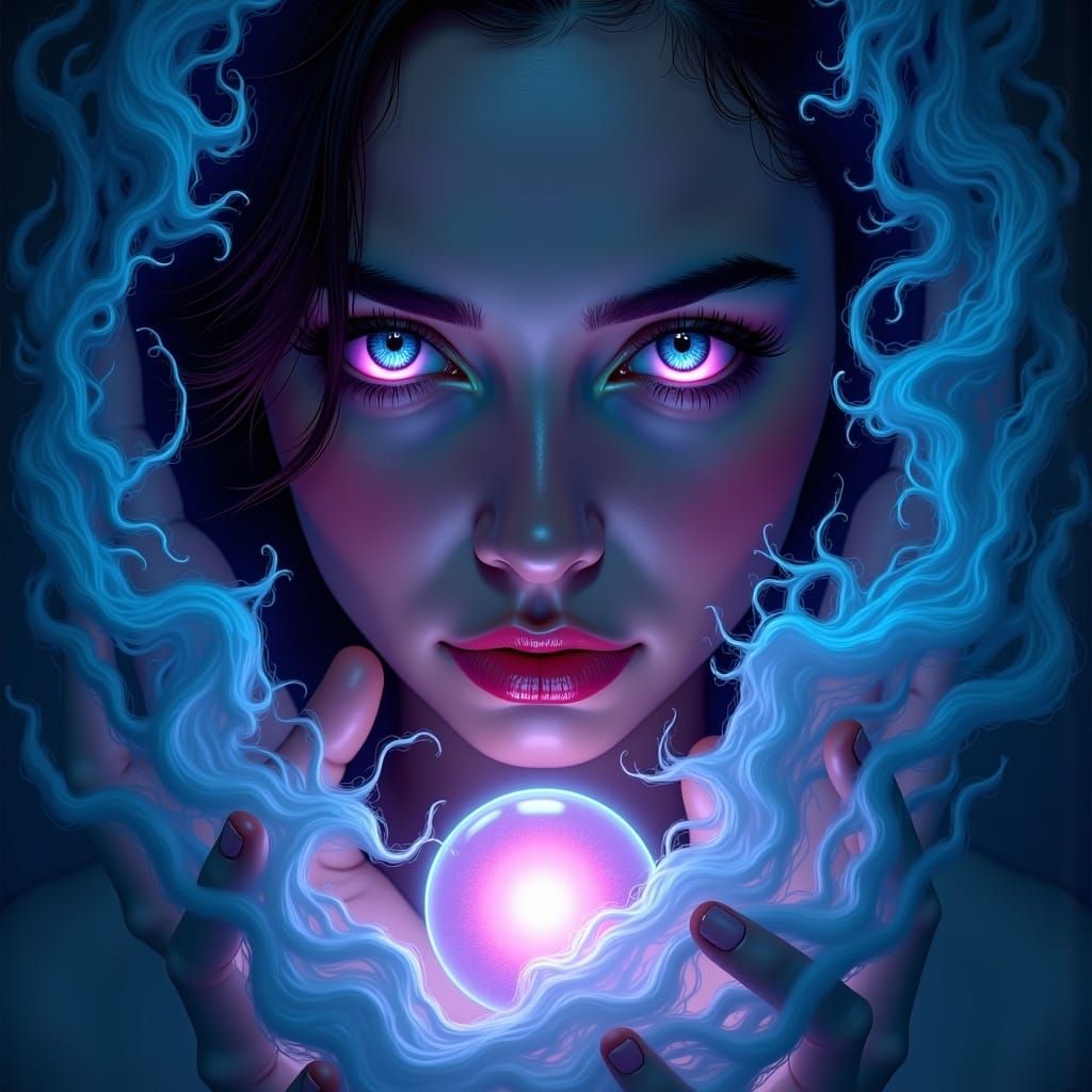 Ethereal Woman of Mystical Allure Captivates with Intense Ga...