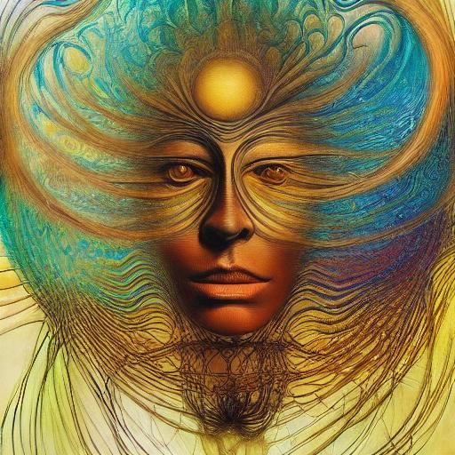 Surreal Face with Roots and Sun Rays