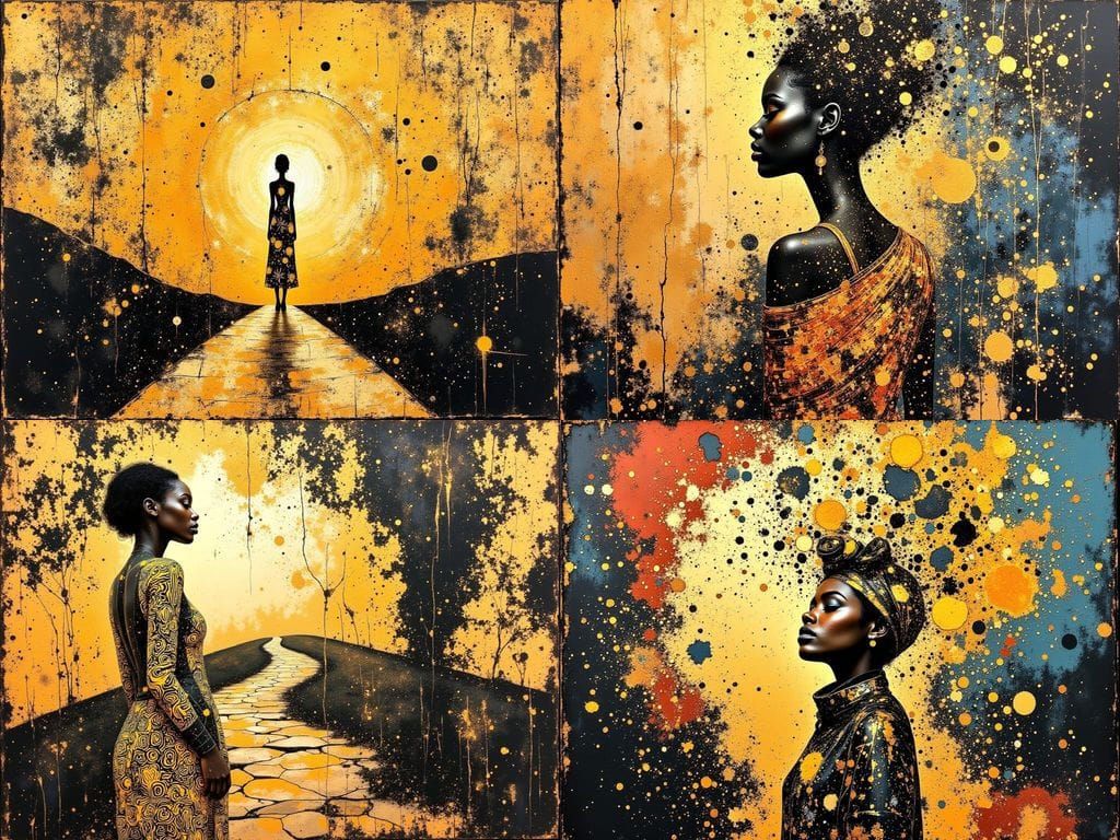 Woman at Crossroads Breaking Mold in African Motif Style