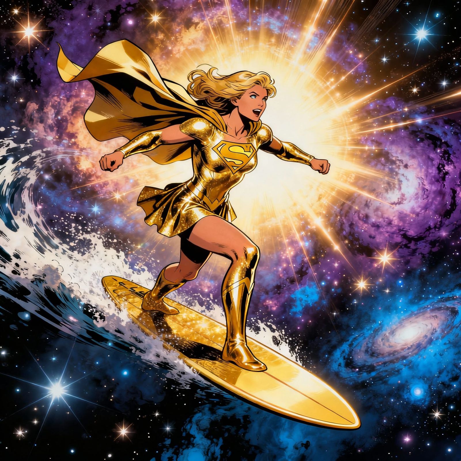 Supergirl Surfs the Cosmos in Gold Costume