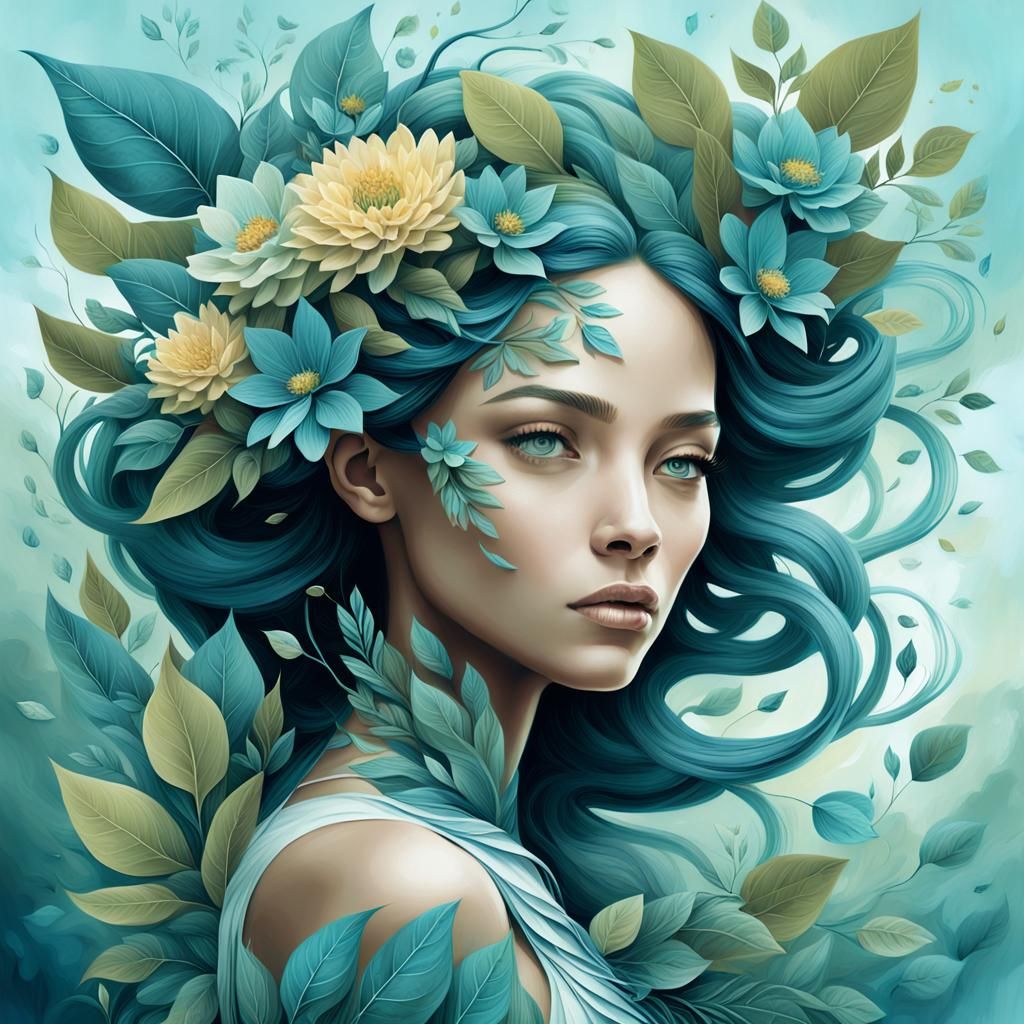 Surreal Woman Portrait Blending with Nature in Digital Art