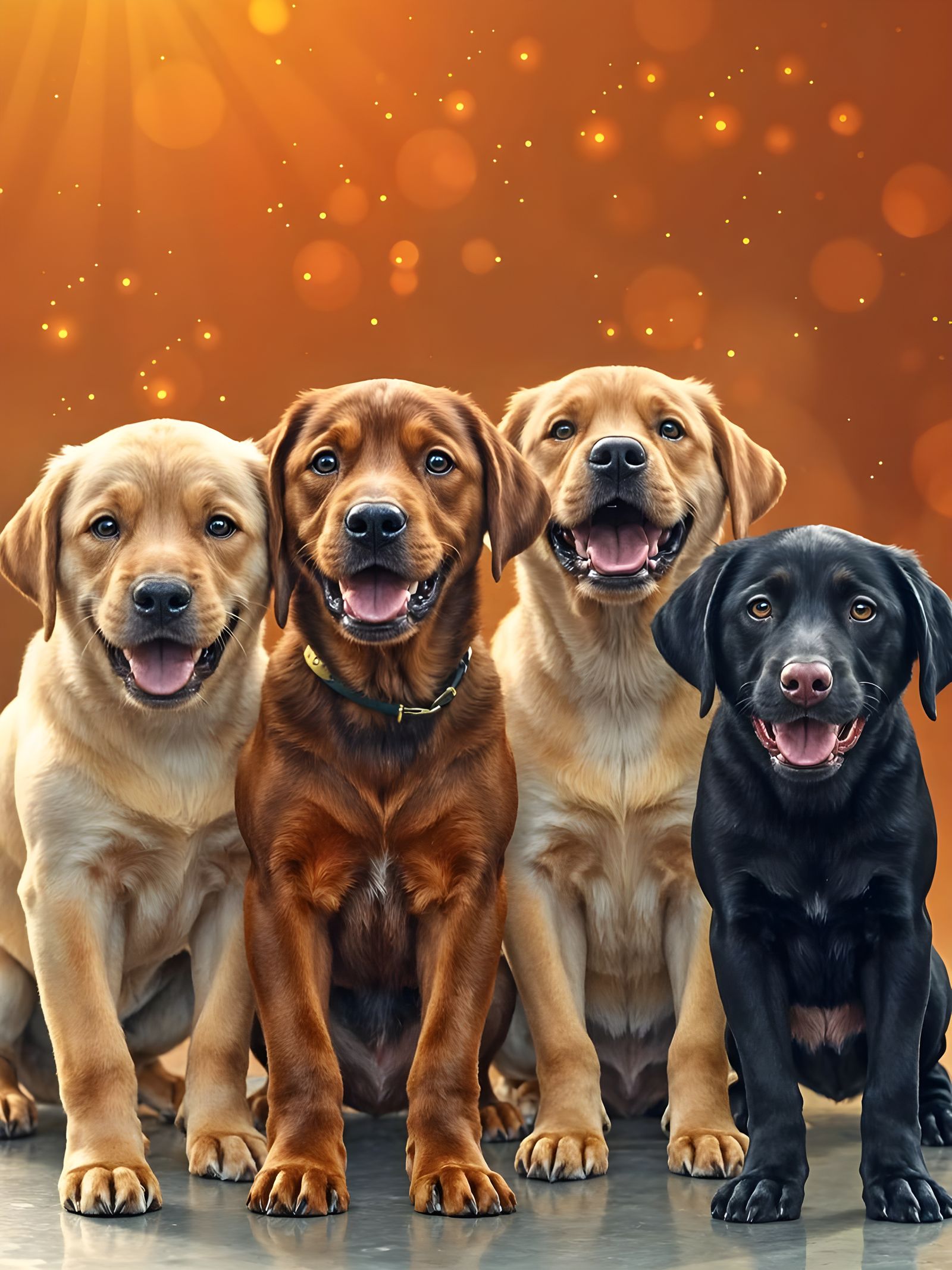Joyful Labradors in Vibrant 4D Background with Golden God Ra...