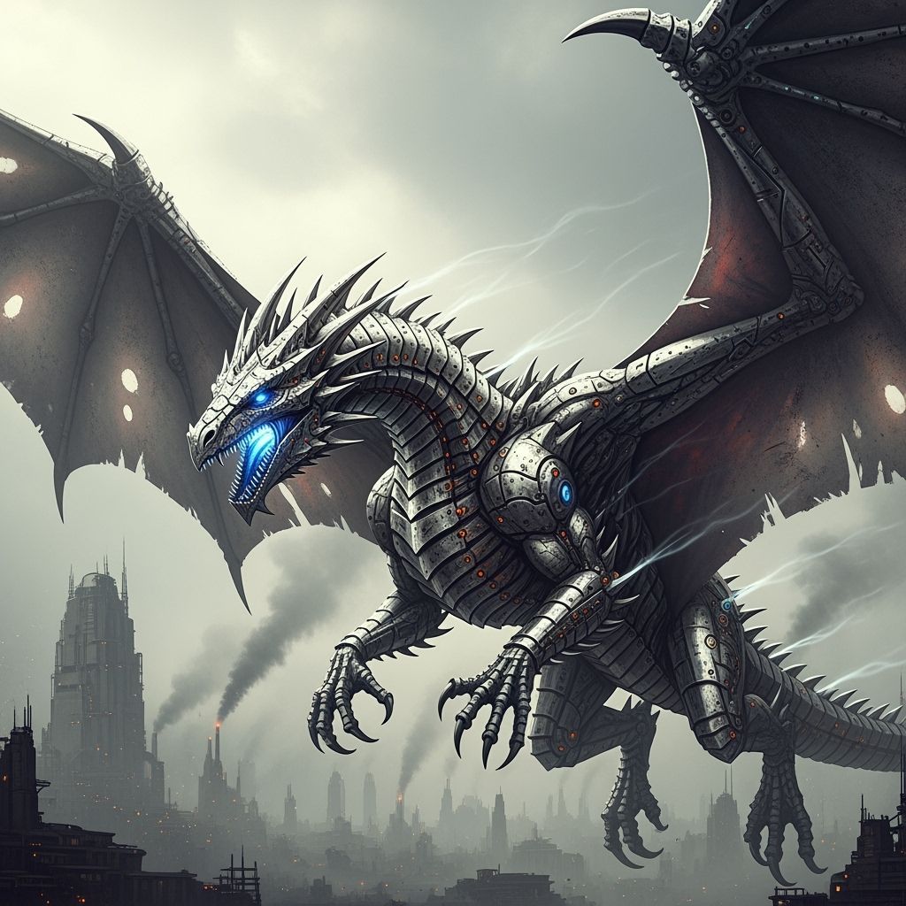 Majestic Silver Dragon Soaring Through Air