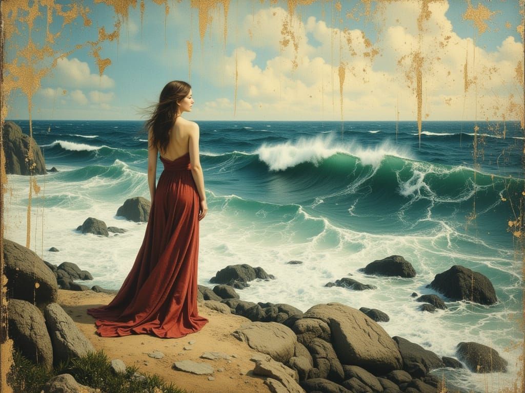 Woman Gazing at Sea in Romantic Style