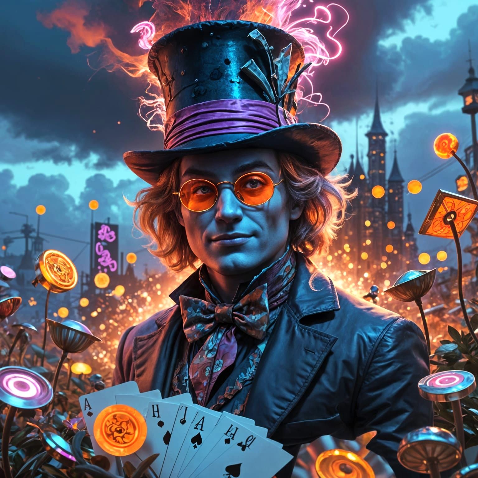 Ethereal Dreamscape of Mad Hatter in Wonderland