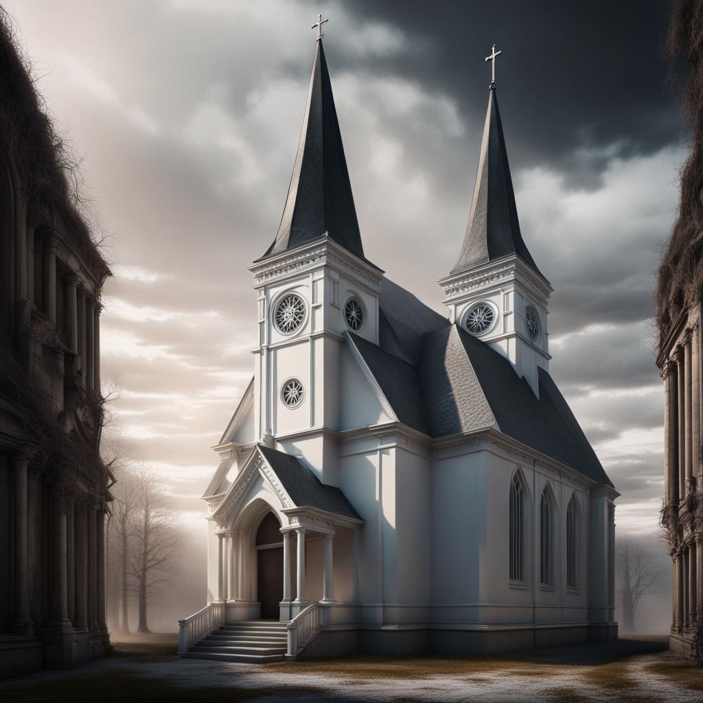 Epic White Pentacle Church in Digital Matte Painting